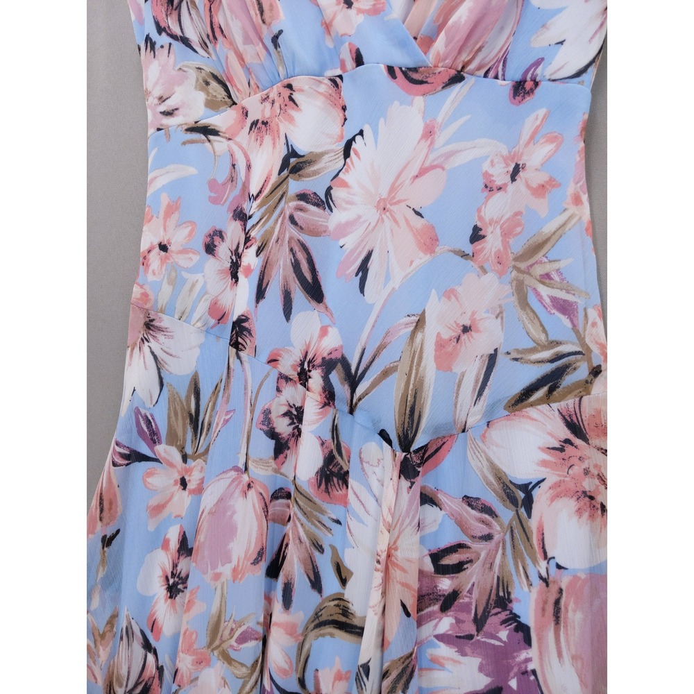 vtg Y2K Connected Apparel Floral Midi Dress Sz 12 Blue Pink Handkerchief Hem - Picture 3 of 9